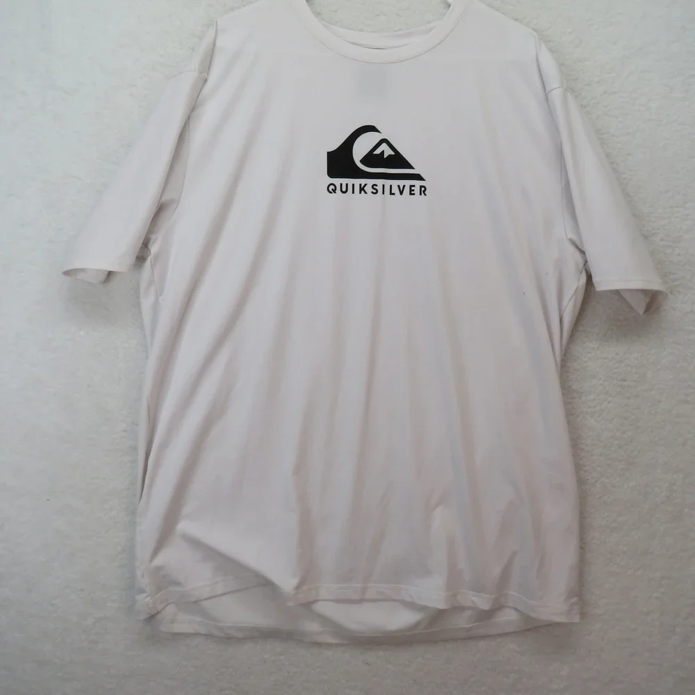 Quiksilver Mens Rash Guard White Short Sleeve Surf Shirt XXL Moisture Wicking